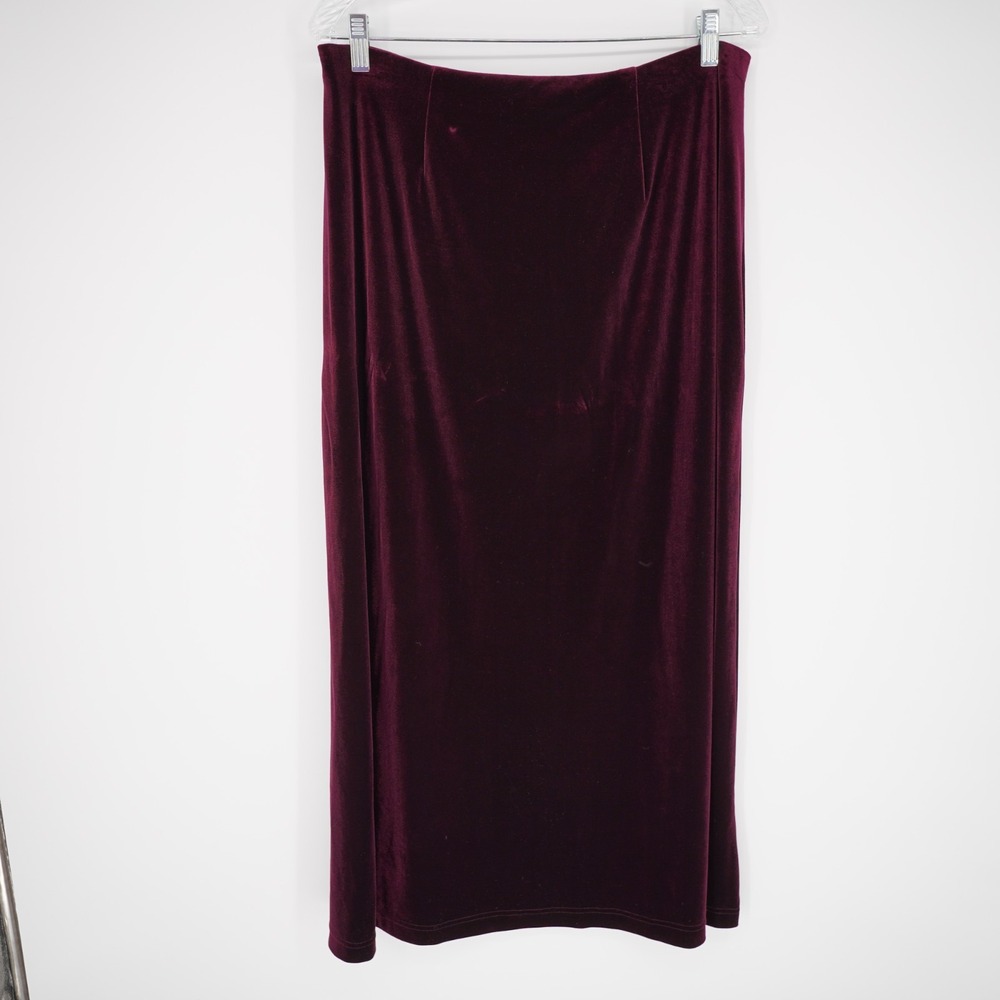 Vintage Womens Y2K Purple Velvet Midi Skirt L Holiday Party Whimsigoth Stretch - Picture 2 of 11